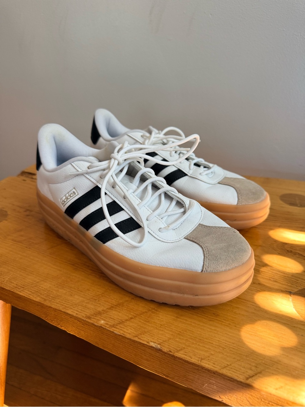 adidas Men’s White Sneakers with Black Stripes and Gum Sole